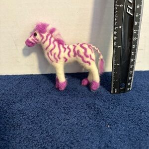 MINIATURE HANDMADE 5” TALL NEEDLE FELTED PINK ZEBRA - Wool Sculptured Art